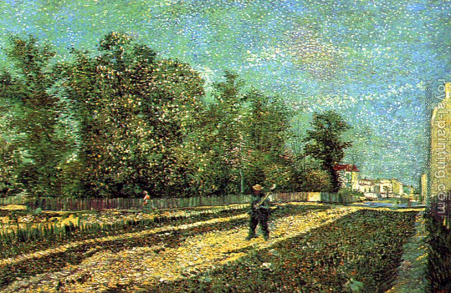 Vincent Van Gogh : A Suburb of Paris with a Man Carrying a Spade